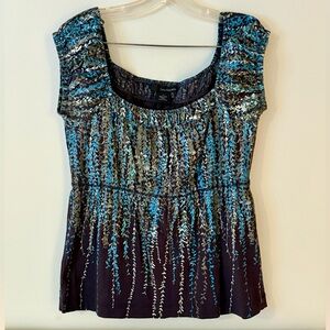 Calvin Klein Jeans Navy Patterned Square Neck Blouse Sz M ~ Excellent!